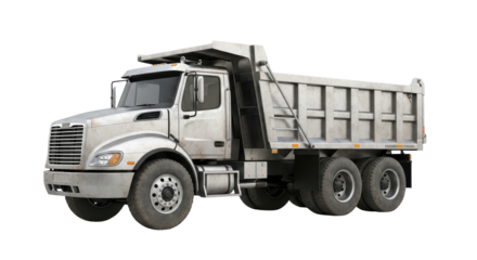 Silver dump truck for construction or transportation isolated PNG with Transparent Background