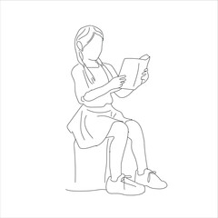 one continuous drawn line girl reading a book 