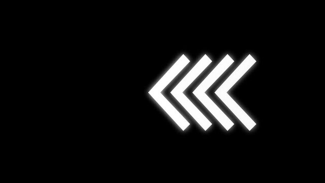 Left-directional arrow loop animation on black background. Arrow icon concept animation, arrows sign Right to Left animation. 