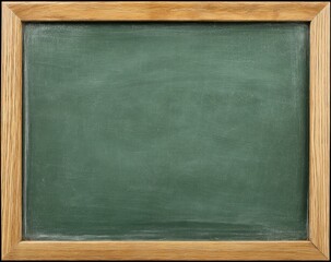 A blank, green chalkboard with a light brown wooden frame, ready for writing or illustration