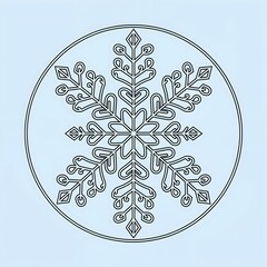 Intricate snowflake design featuring detailed patterns with symmetrical shapes on a light blue background