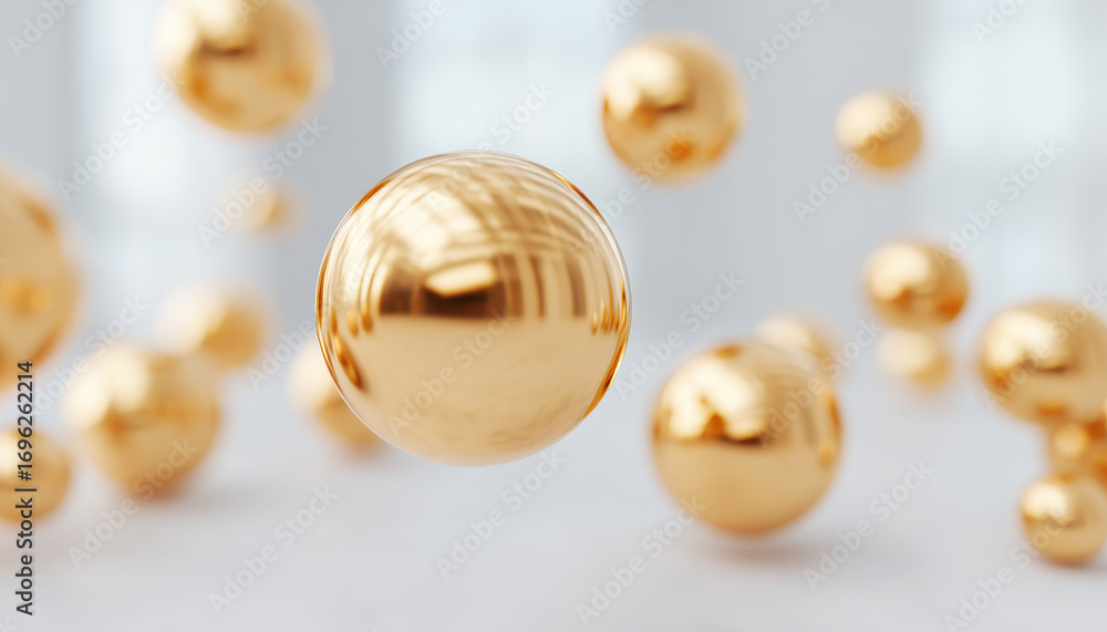 Aufkleber golden sphere floating in bright room with soft focus background creates modern and elegant new year