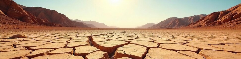Dry, cracked earth reveals the rocky ground below, a harsh landscape under a midday sun Texture of aridity and geological formations are prominent , formation, wildness, earth