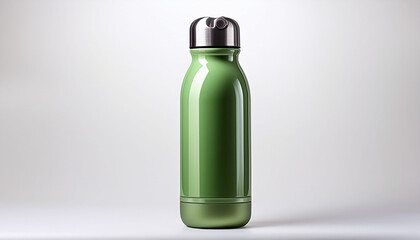 Sleek Green Insulated Water Bottle On A White Background