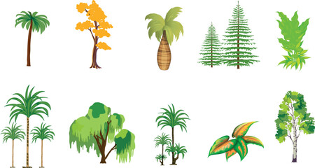 Obraz premium Different seasonal trees illustration set – green summer, yellow autumn, bare winter