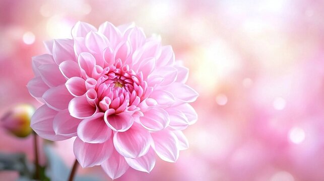   A close-up of a pink flower against a blurred background, with soft, diffused light emanating from its center