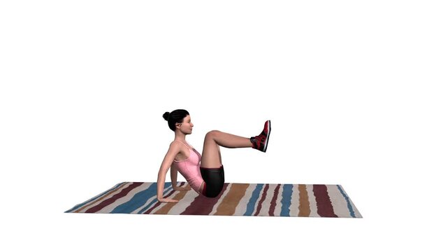 Leg in and out exercise 3D animated female character showing effective hip abductor and adductor engagement for lower body flexibility. useful for fitness apps and tutorial videos.