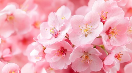   A bouquet of pink flowers in full bloom on a pink and white backdrop, with yellow stamens adorning their petals