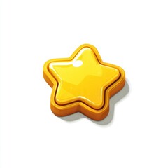 Glossy, cartoonish golden star with a subtle shadow, isolated on white