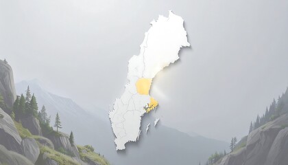 A stylized map of Sweden, highlighting a region