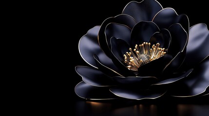   Black flower with gold stamens on a dark background