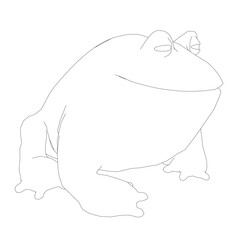 A fat frog contour drawing on a white background is outlined in black and ready for coloring. This free printable coloring page