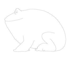 A fat frog contour drawing in black and white on a clean white background, side view with detailed eyes, mouth, and legs.