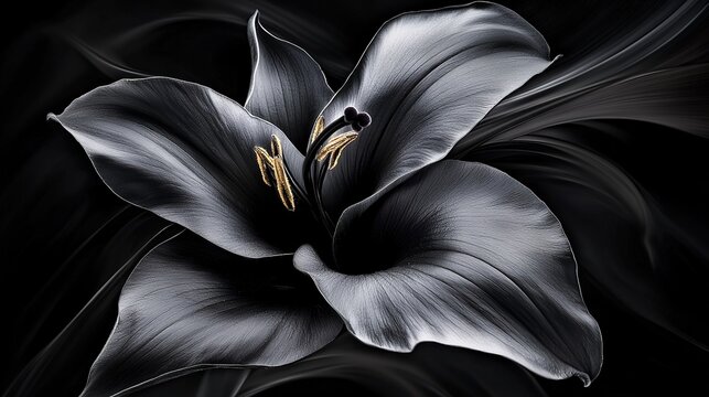   A monochromatic flower, captured in close-up on a dark backdrop, displays its stark contrast against the white petals surrounding the white stamen