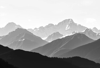Elegant black and white mountain range vector art; ideal for luxury branding,  minimalist,  simple