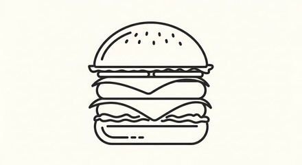 Fototapeta premium Triple Decker Cheeseburger Line Art Illustration