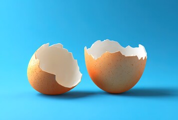 3D render of two empty eggshells on a blue background, vector illustration