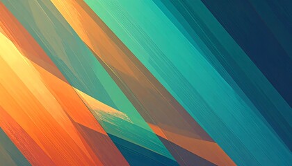 A dynamic abstract design featuring diagonal brushstrokes in vibrant orange, teal, and blue hues.