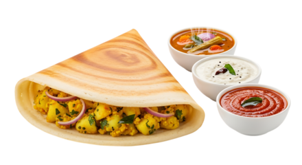 Indian dosa with tree type chatni isolated on transparent background