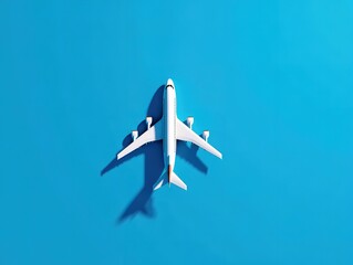 3D simple white airplane icon on a blue background