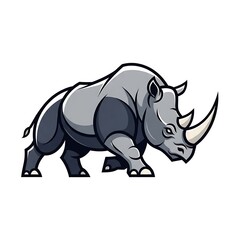 Obraz premium Stylized Rhino Illustration: Bold Lines and Grayscale Tones on White Background