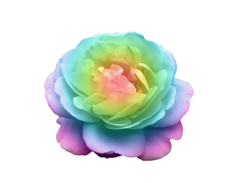 Wunderschöne Blüte einer Rose in Regenbogenfarben, freigestellt ohne Hintergrund, isoliert