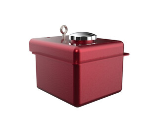 Red Diesel Engine Part: Isolated High-Res Automotive Component. Chrome Fuel Cap, White Fluid...