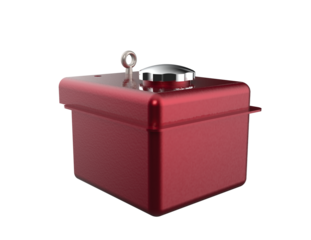 Red Diesel Engine Part: Isolated High-Res Automotive Component. Chrome Fuel Cap, White Fluid Reservoir, Red Dipstick. Vital for Fluid Level Checks, Engine Maintenance, and Vehicle Repair Applications.