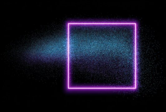 A glowing pink square fades into a blue, nebulous cloud of particles against a solid black background