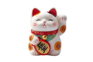 lucky cat figurine waving for prosperity and fortune  isolated on white background