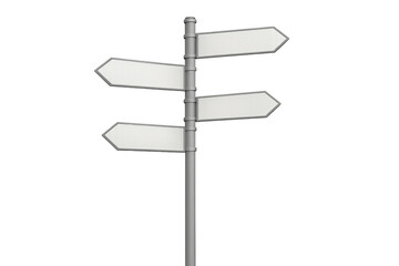 Obraz premium Blank directional sign post with four arrows pointing in different directions on transparent background