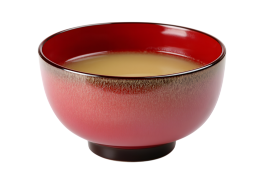 Miso soup in red bowl  isolated on white background