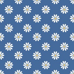 Seamless Pattern of White Daisies on a Blue Background