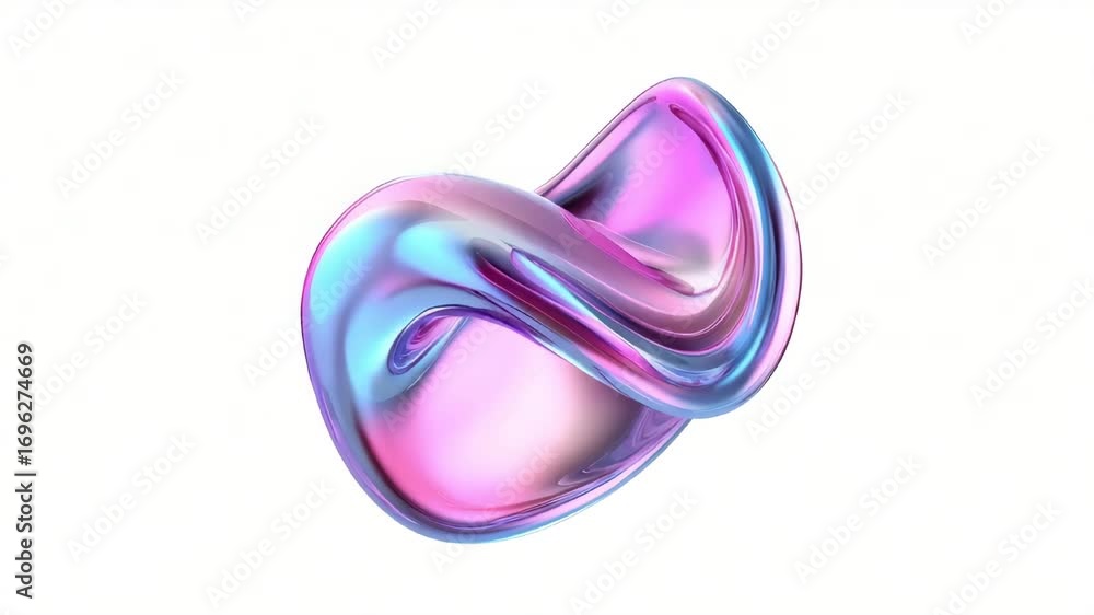 Poster abstract holographic blob rotating animation video. smooth flowing iridescent morph shape shifting f
