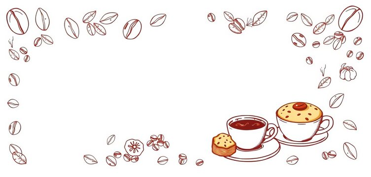Hand-drawn coffee menu template with doodle illustrations of coffee beans, cups, and pastries, illustration, coffee beans - Powered by Adobe