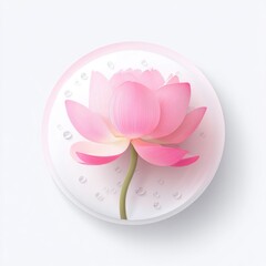 Elegant pink lotus flower on a white background with droplets