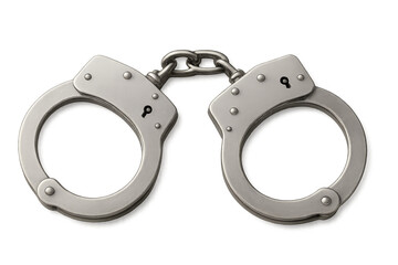 Steel handcuffs lying on transparent background representing arrest and imprisonment