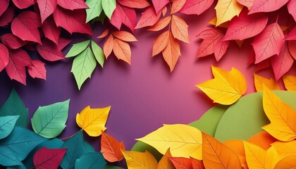 Layered paper cut leaves in spring, summer, autumn colors Bright, seasonal design,  illustration,  autumn
