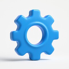 Bright blue 3d rendered gear machine part centered object isolated on plain surface studio lighting