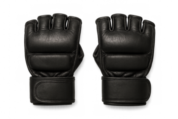 Pair of black mma gloves isolated on transparent background