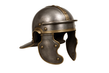 Roman helmet showing ear and neck protection on transparent background