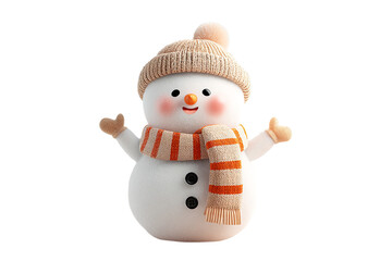 Adorable snowman with a beige hat and scarf isolated on transparent background