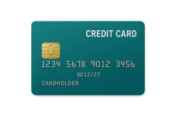 Green credit card with gold chip on transparent background
