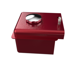 Red Diesel Engine Part: Isolated High-Res Automotive Component. Chrome Fuel Cap, White Fluid Reservoir, Red Dipstick. Vital for Fluid Level Checks, Engine Maintenance, and Vehicle Repair Applications.