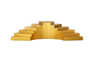 Golden staircase with curved design, perfect for product shoots and displays. 3d Illustration