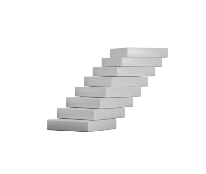 Stack of white rectangular blocks, slightly offset to create a leaning tower effect. 3D Illustration