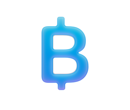 Modern 3D rendered Thai Baht currency symbol in vibrant blue and purple. 3d illustration