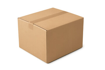 Closed cardboard box with transparent background for easy isolation