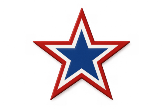 Red white and blue glossy star celebrating american festivities on transparent background - Powered by Adobe