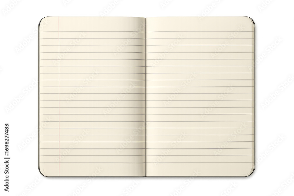 Aufkleber open notebook with blank lined pages on transparent background